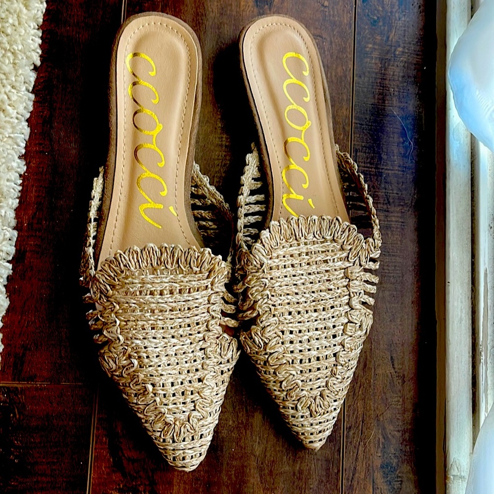 Pointy toe mule in taupe, never worn.